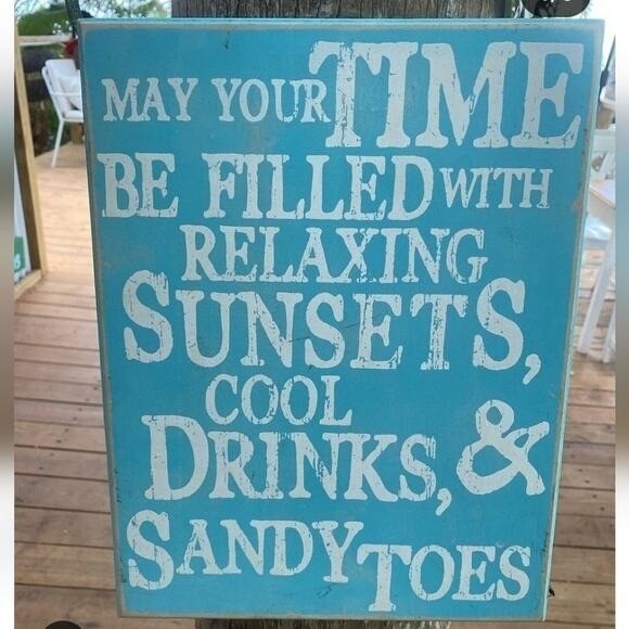 Hobby Lobby Other - Coastal Blue Beach Wooden Large Wall Decor Sunsets, Drinks and Sandy Toes